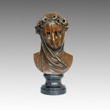 Busts Bronze Sculpture Flower Female Craft Decor Brass Statue TPE-588